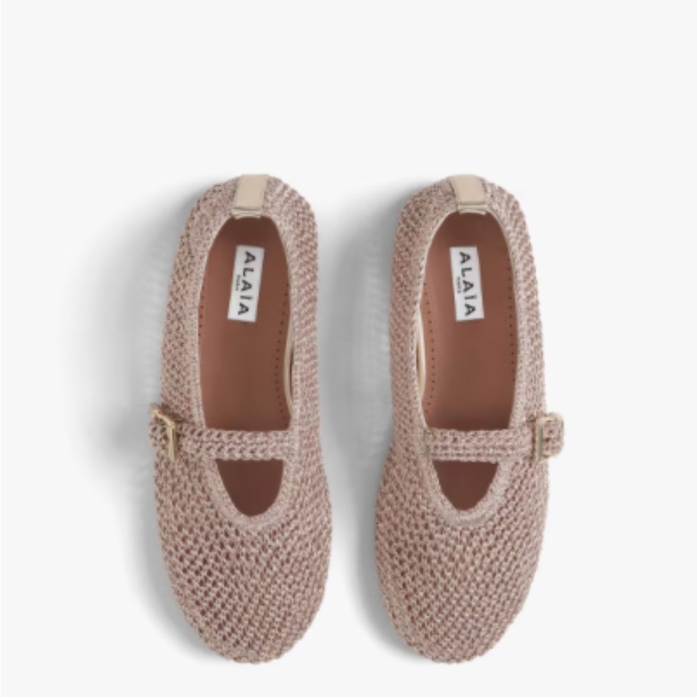 Alaia Knitted Lurex Ballet Flats in Rose Gold size 38
